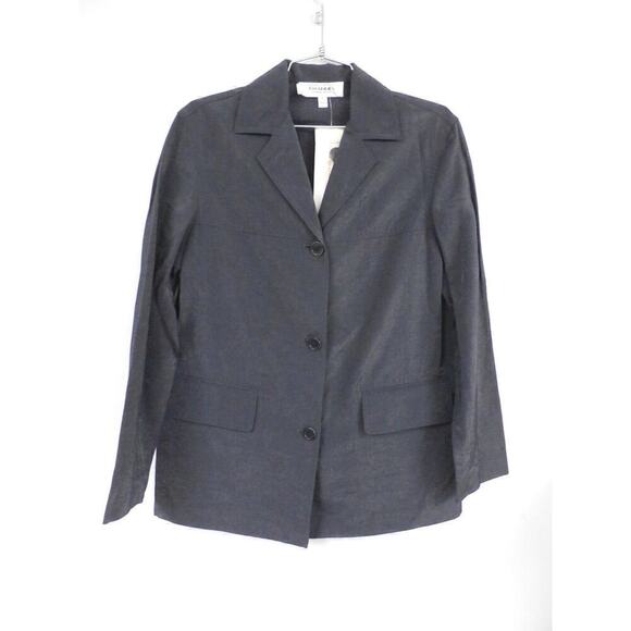 Womens Emanuel Ungaro Linen Blend Blazer Jacket Slate Blue Shimmer S NWT $265 - Picture 1 of 4